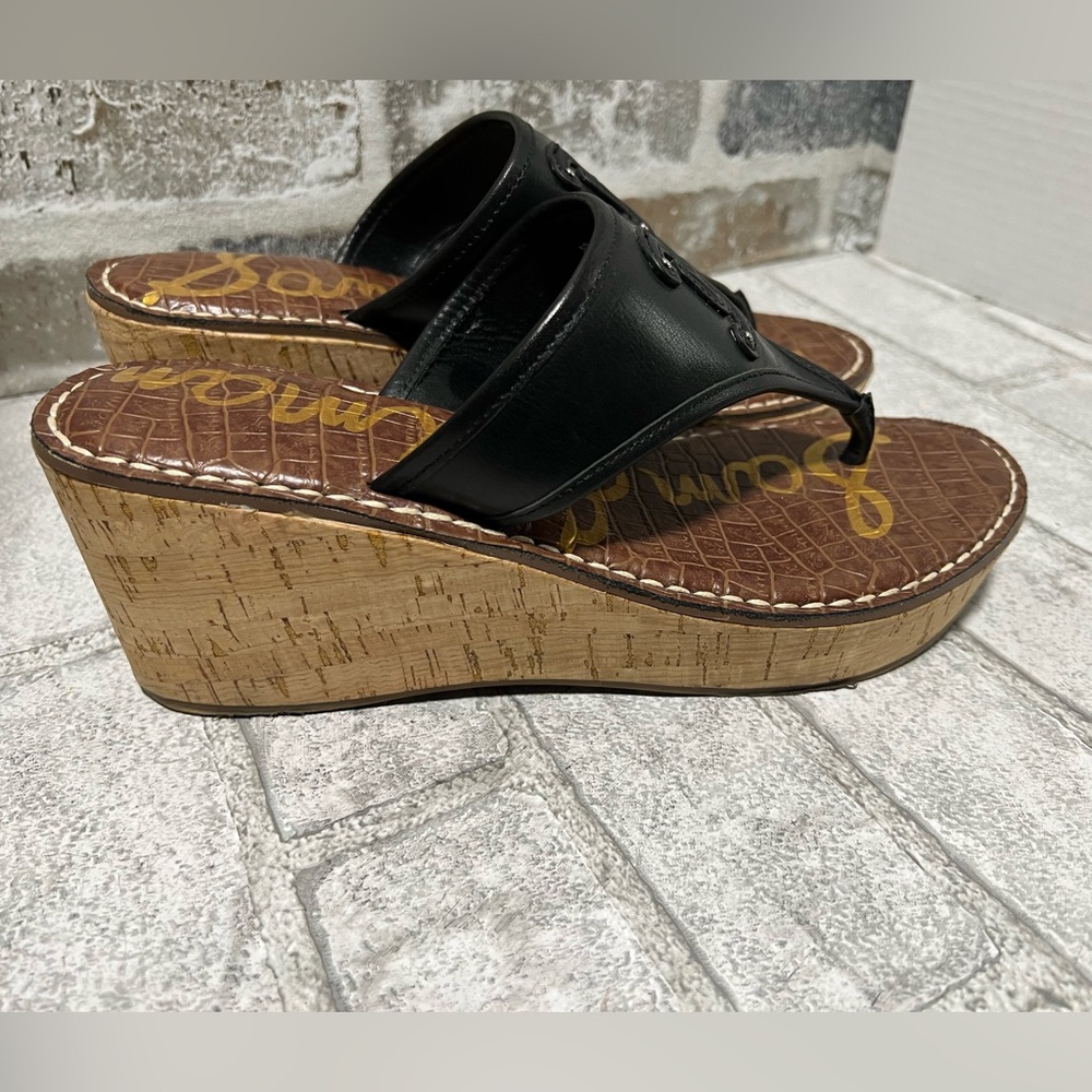 Sam Edelman Ruth wedge black leather logo sz 9.5